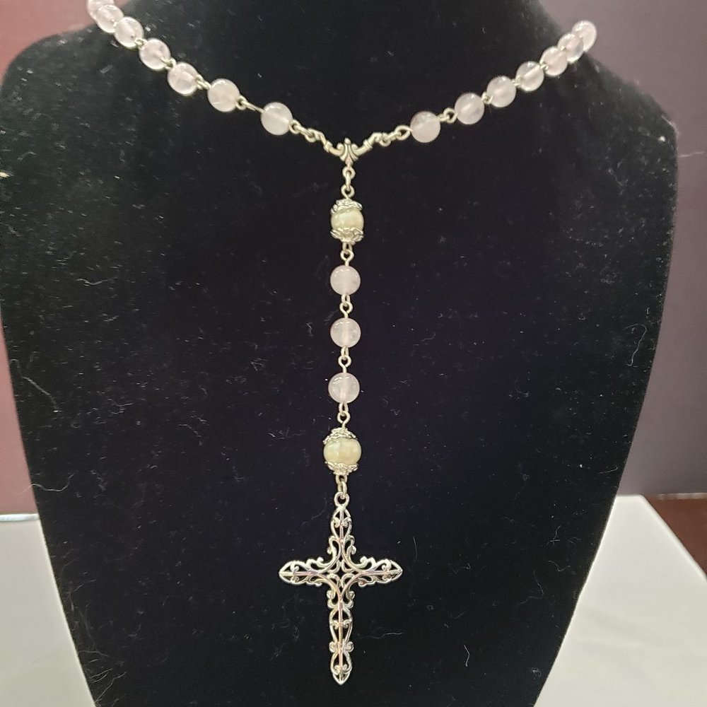Handmade Rose Quartz, Pearl SS Rosary